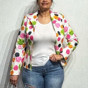 Randy Kemper White Polka Dot Open Front Blazer Sz 6